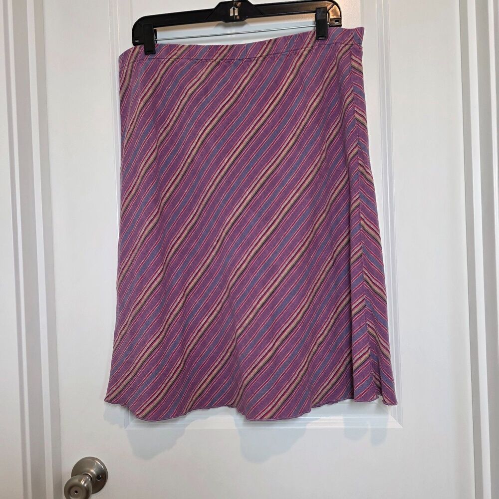 J. Jill 100% Linen A Line Skirt Sz L Elastic Waist Striped Lagenlook Retro Boho